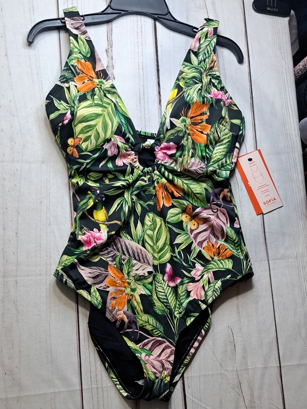 sofia by sofia vergara Tropical Floral Front Plunge One-Piece Swimsuit Sz Medium
